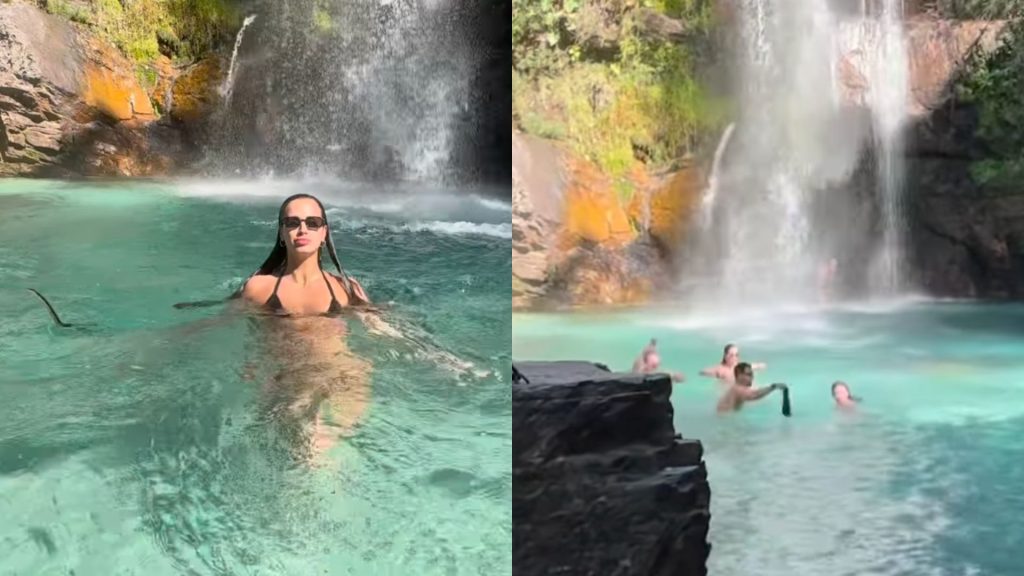 Turistas foram surpreendidos por cobra após entrar em cachoeira na Chapada dos Veadeiros.