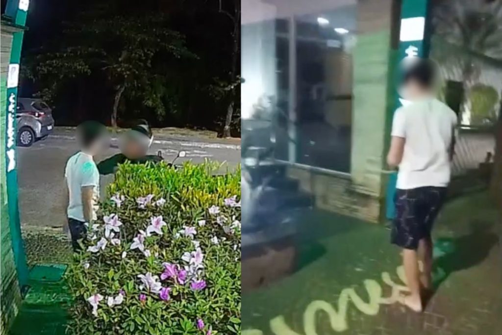 As imagens de segurança registraram os instantes que antecederam a troca de agressões entre o entregador e o morador, trazendo uma nova perspectiva sobre a confusão. (Foto: Reprodução/@anapolis.noticias)