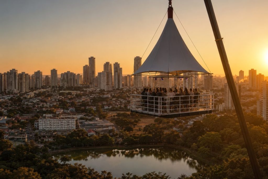 Bar suspenso a 40 metros promete vista panorâmica do Vaca Brava em Goiânia