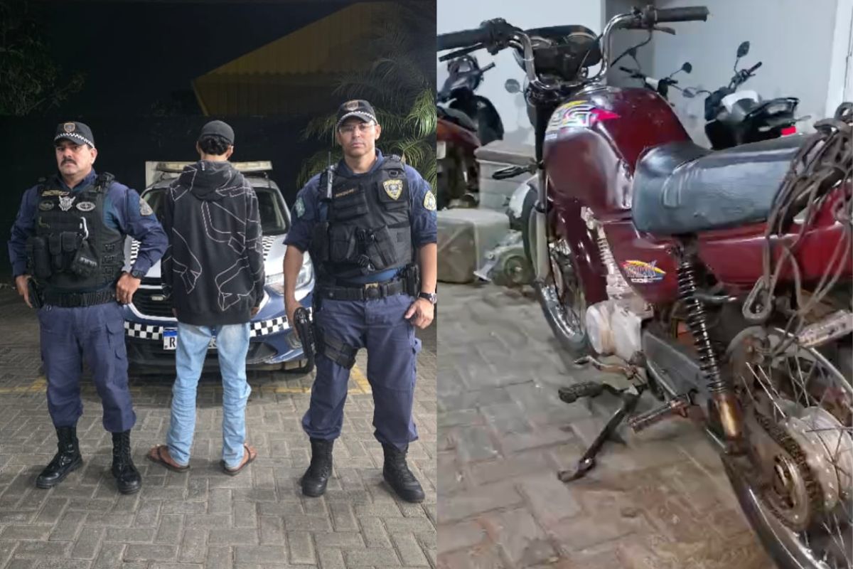 Motocicleta foi apreendida pela Guarda Civil Metropolitana após adolescente de 16 anos ser flagrado realizando manobras perigosas e tentar fugir da abordagem. (Foto: Divulgação/GCM Goiânia.)