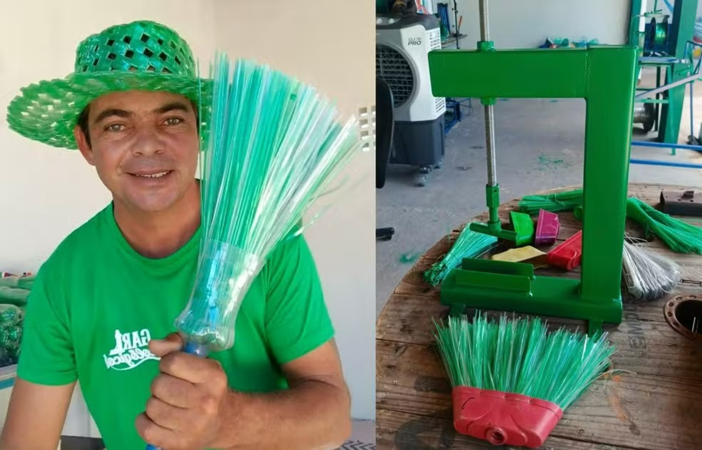 Ex-alcoólatra vira gari, cria uma máquina que transforma garrafas PET em fios e vassouras e hoje fatura cerca de R$ 7,5 mil por mês