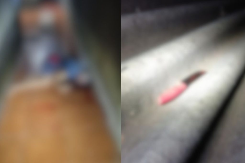 Após o crime, o suspeito permaneceu no local, confessou o ataque aos policiais e indicou onde havia escondido a faca. (Foto: Divulgação/Polícia Militar)