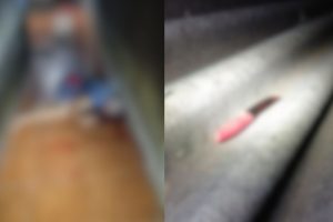 Após o crime, o suspeito permaneceu no local, confessou o ataque aos policiais e indicou onde havia escondido a faca. (Foto: Divulgação/Polícia Militar)