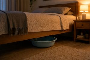 bacia com água debaixo da cama