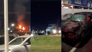 Carro pegou fogo, mas incêndio logo foi contido por bombeiro de folga.