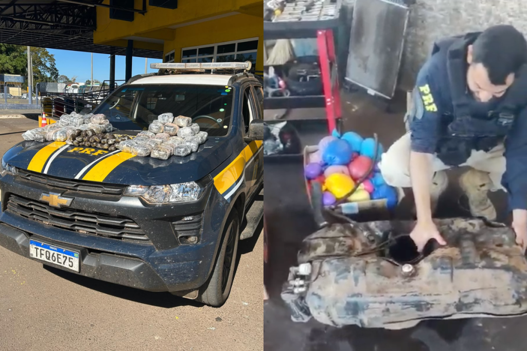 Droga estava escondida em um compartimento adaptado no tanque de combustível do veículo abordado pela PRF na BR-153, em Morrinhos. (Foto: Divulgação/PRF)