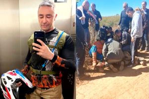 Tenente-coronel Jonathan Andrade Corrêa foi socorrido por equipes de emergência e transferido de helicóptero para o Hugol, onde permanece internado na UTI. (Foto: Reprodução/ TV Anhanguera)