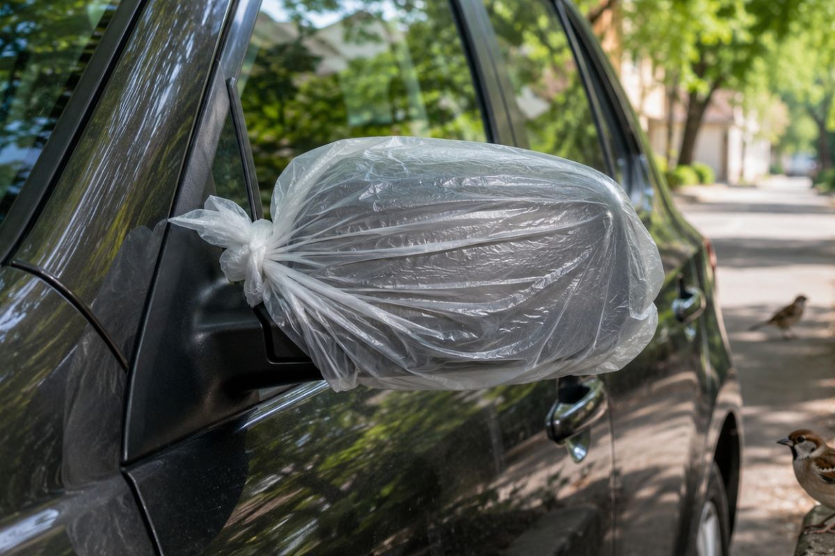 Colocar um saco plástico no retrovisor