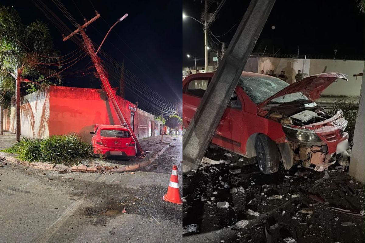 Motorista bêbado bate o carro, danifica poste e acaba preso em Anápolis