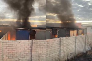 Incêndio em vegetação teria provocado fogo que atingiu caminhões às margens da BR-414, em Anápolis