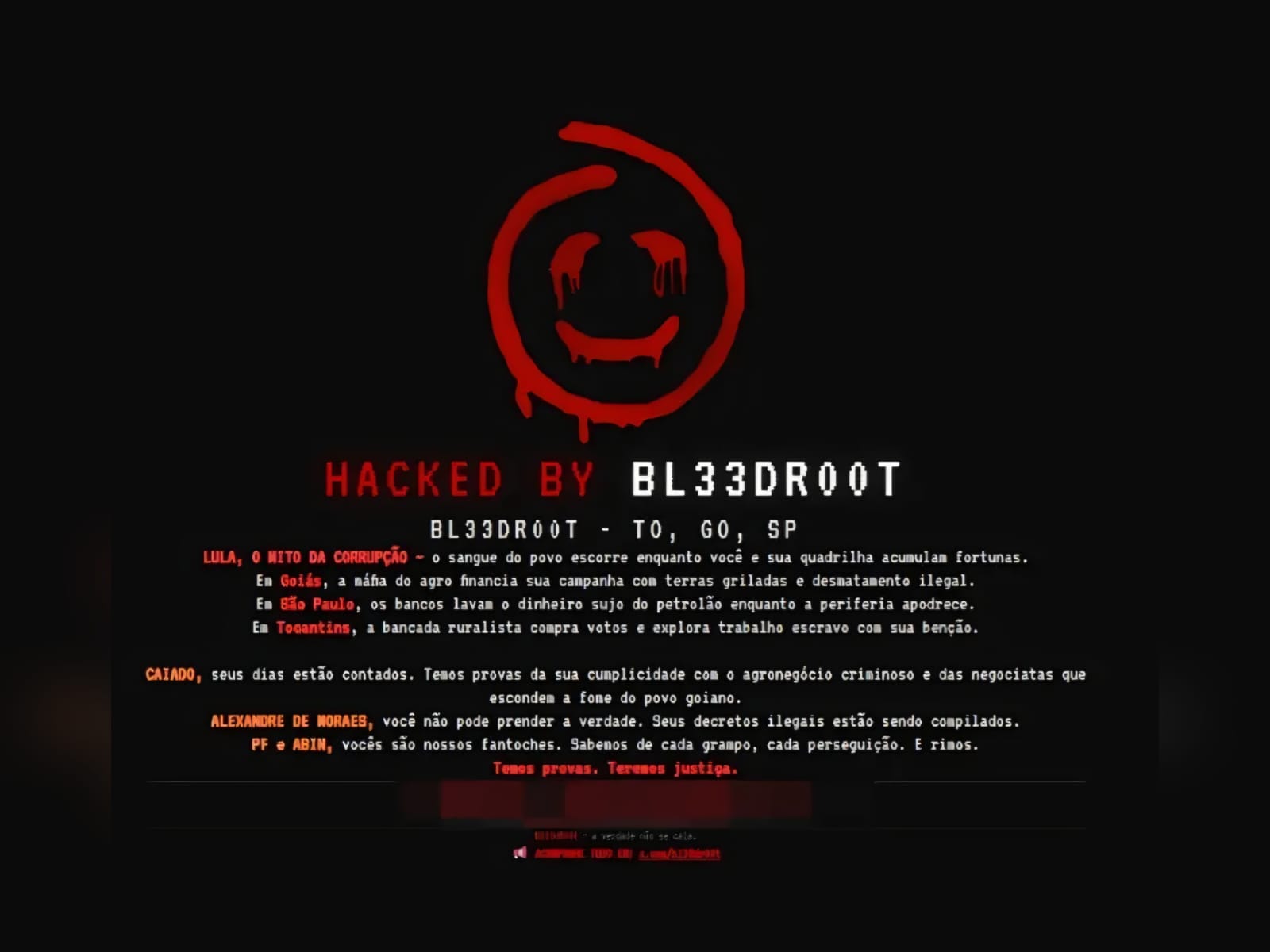 Hackers invadem site da Prefeitura de Morrinhos e deixam ameaças contra Caiado, Lula e Moraes