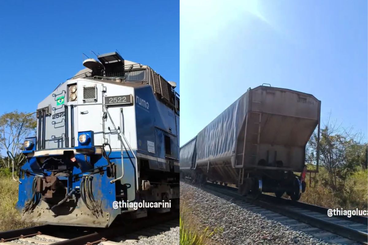 Trem da Ferrovia Norte-Sul é filmado cruzando Goiás e chama atenção: "Olha que incrível"