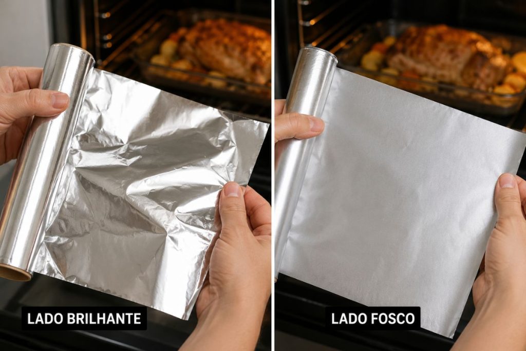 lado certo do papel-alumínio