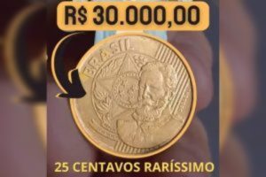 A moeda de 25 centavos que pode valer até R$ 30 mil, segundo colecionadores