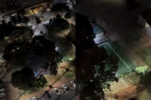 Morador registra crianças brincando tarde da noite em praça de Goiânia
