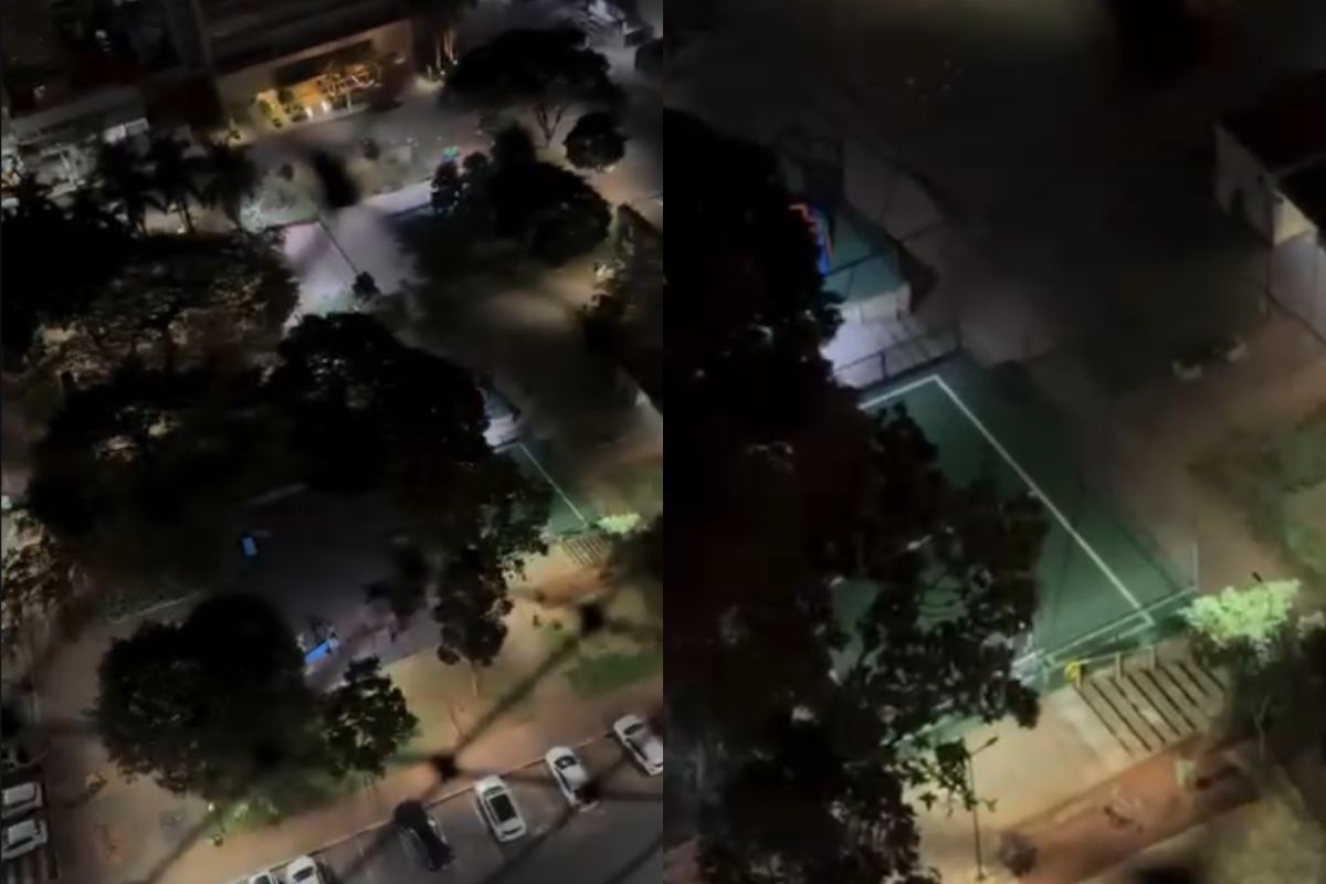 Morador registra crianças brincando tarde da noite em praça de Goiânia