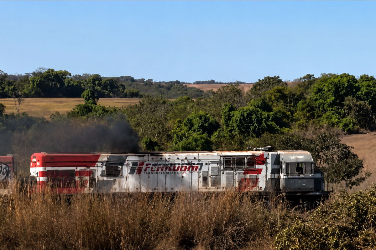 Trem da Ferrovia Centro-Atlântica é filmado cruzando Cerrado goiano e impressiona pela paisagem
