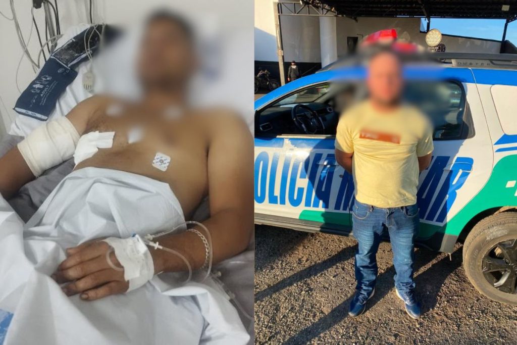 Suspeito foi preso após esfaquear um desafeto em um bar e, segundo a PM, tentar invadir a UPA de Senador Canedo para continuar o ataque. (Foto: Reprodução)