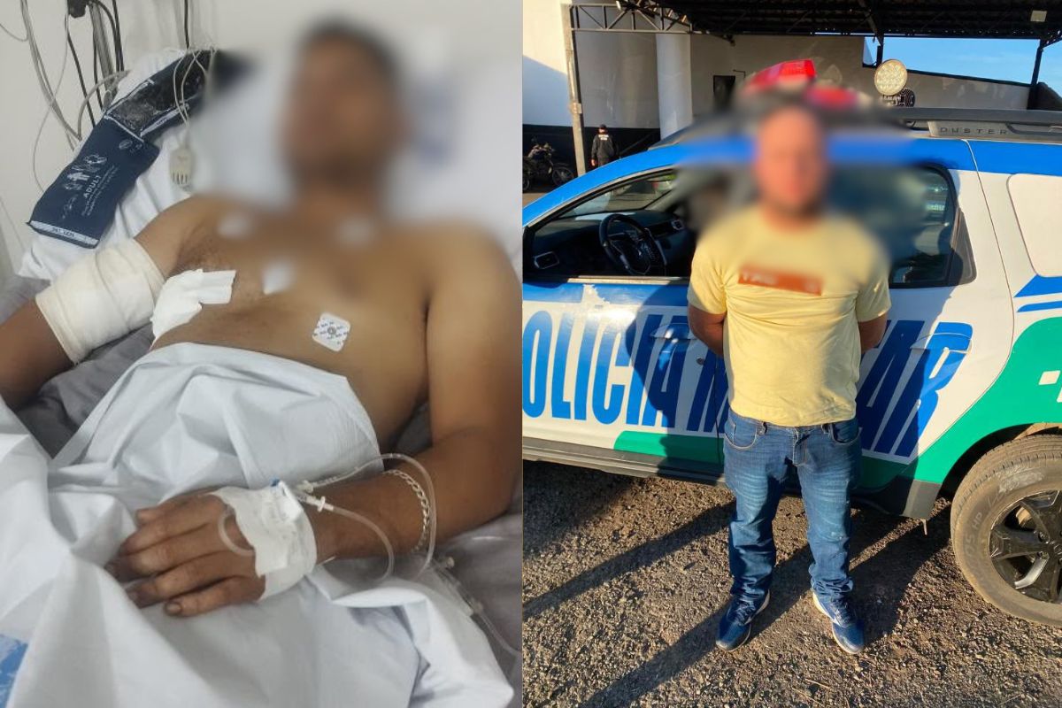 Suspeito foi preso após esfaquear um desafeto em um bar e, segundo a PM, tentar invadir a UPA de Senador Canedo para continuar o ataque. (Foto: Reprodução)