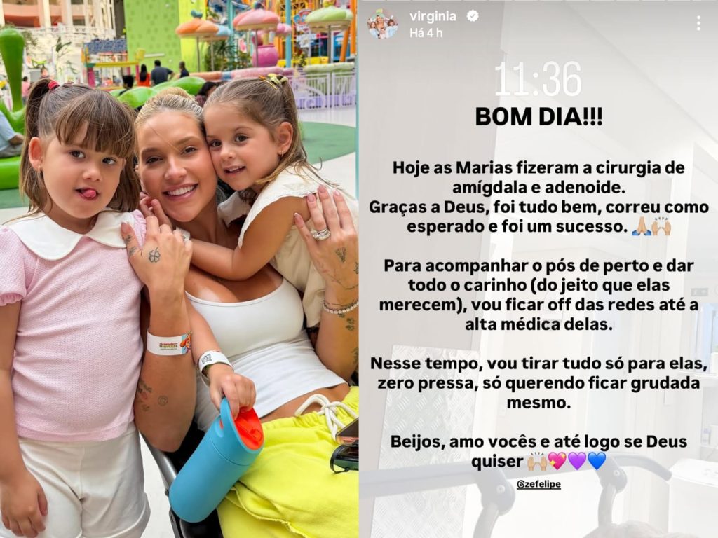 Virginia anuncia pausa nas redes sociais após filhas passarem por cirurgia