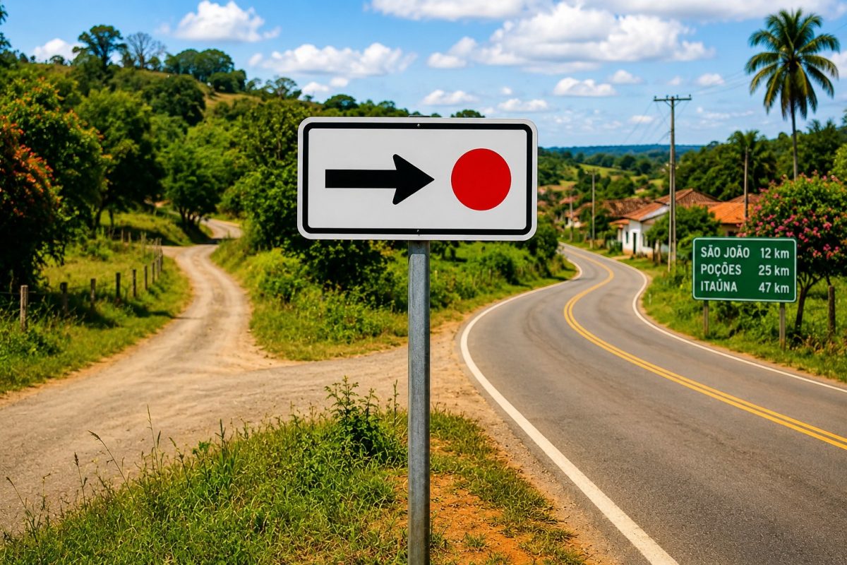 O que significa a placa de trânsito branca com uma seta preta e um ponto vermelho, segundo o Departamento de Trânsito