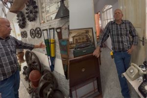 Lázaro Caldeira de Amorim entre as antiguidades que transformaram a própria casa em um verdadeiro museu de memórias. (Foto: Portal 6)