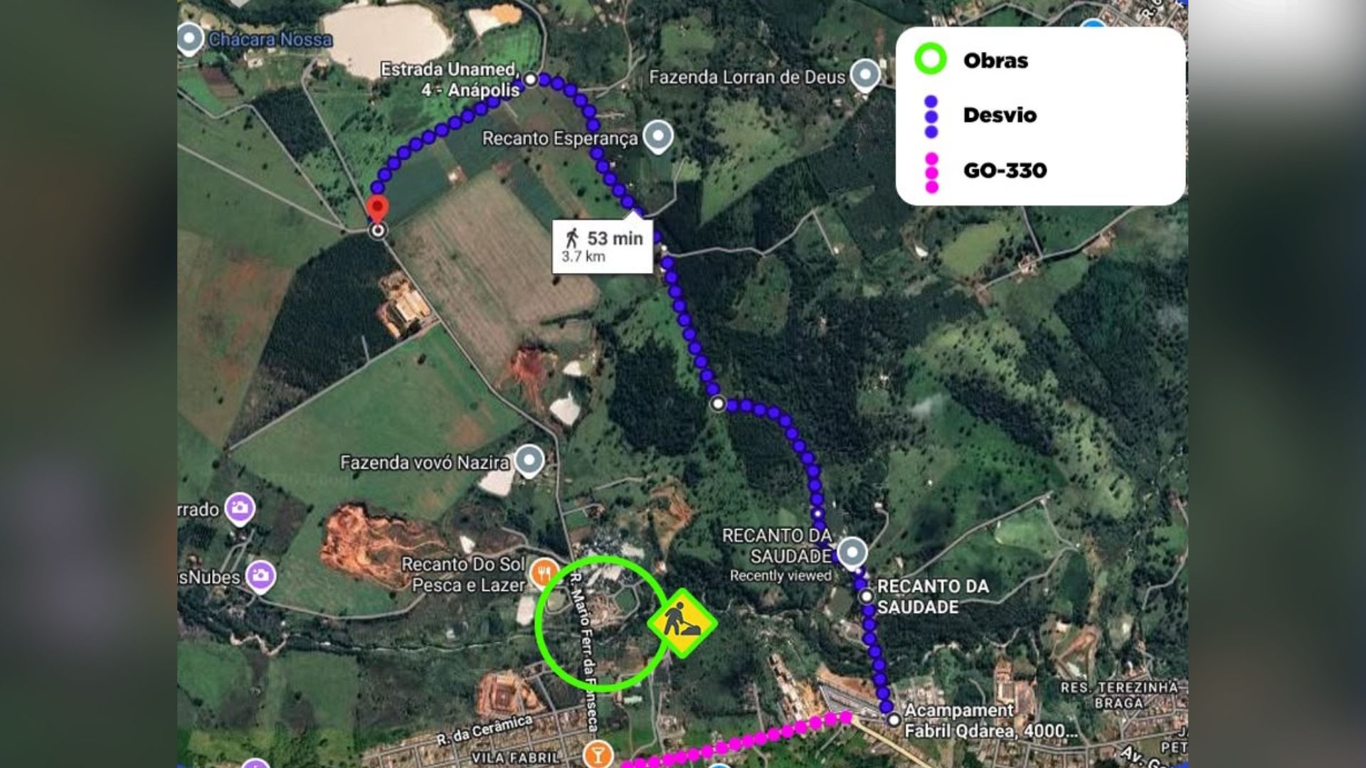 Rota alternativa poderá ser acessada entre o Residencial Valência e o Residencial Vale Verde, com entrada pela Avenida Goiás.