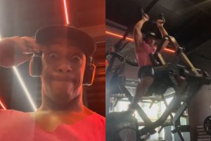 Lutador leva susto durante treino após máquina tombar em academia de Goiânia
