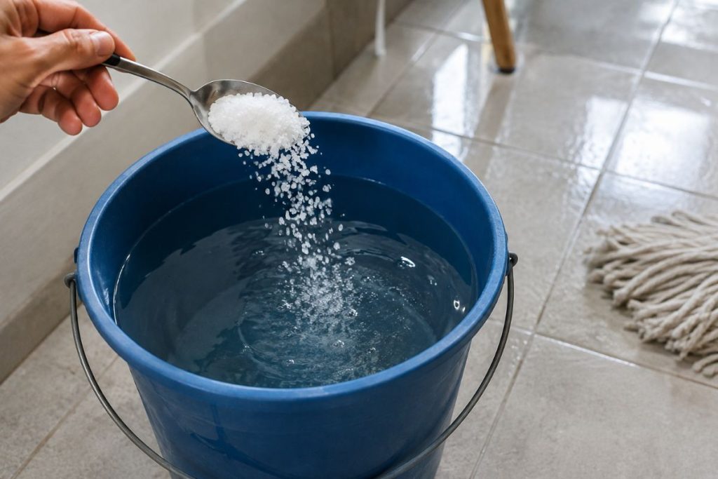 colocar sal no balde para limpar a casa