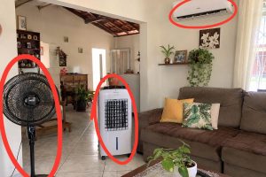 ventilador, climatizador e ar-condicionado