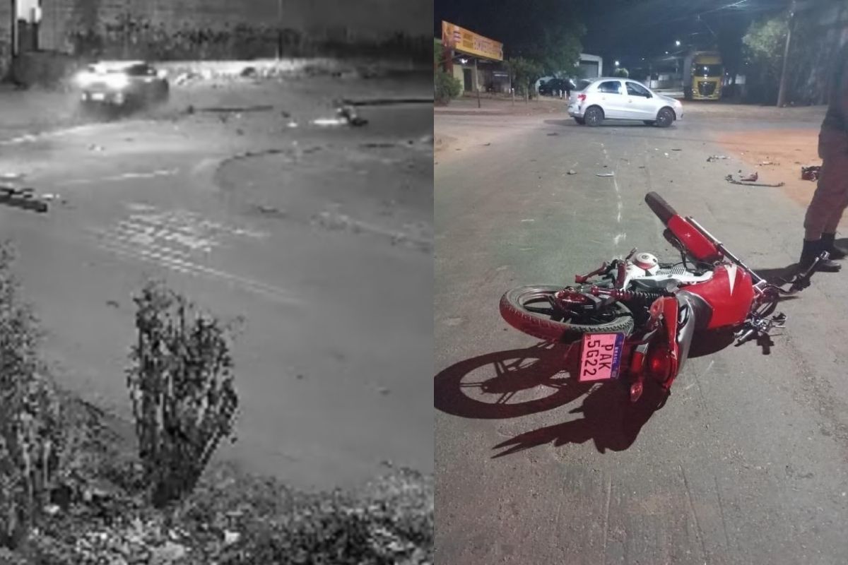 Motociclista ficou gravemente ferido após bater contra um carro na Avenida Contorno, em Anápolis. (Foto: Reprodução)