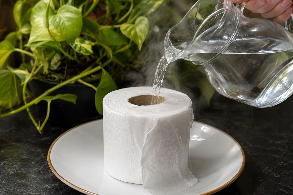 papel higiênico na água quente