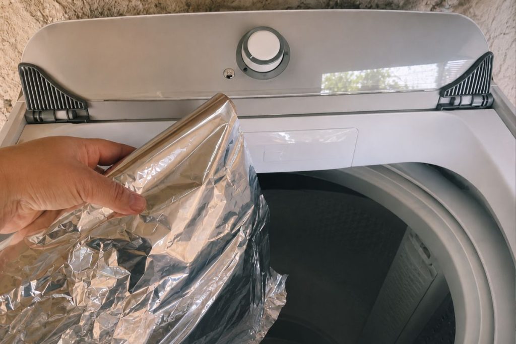 papel alumínio na máquina de lavar