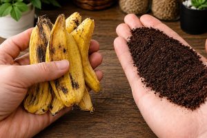 casca de banana e borra de café