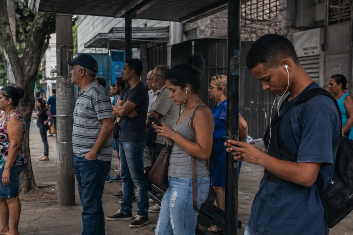 ouvindo música no ponto de ônibus