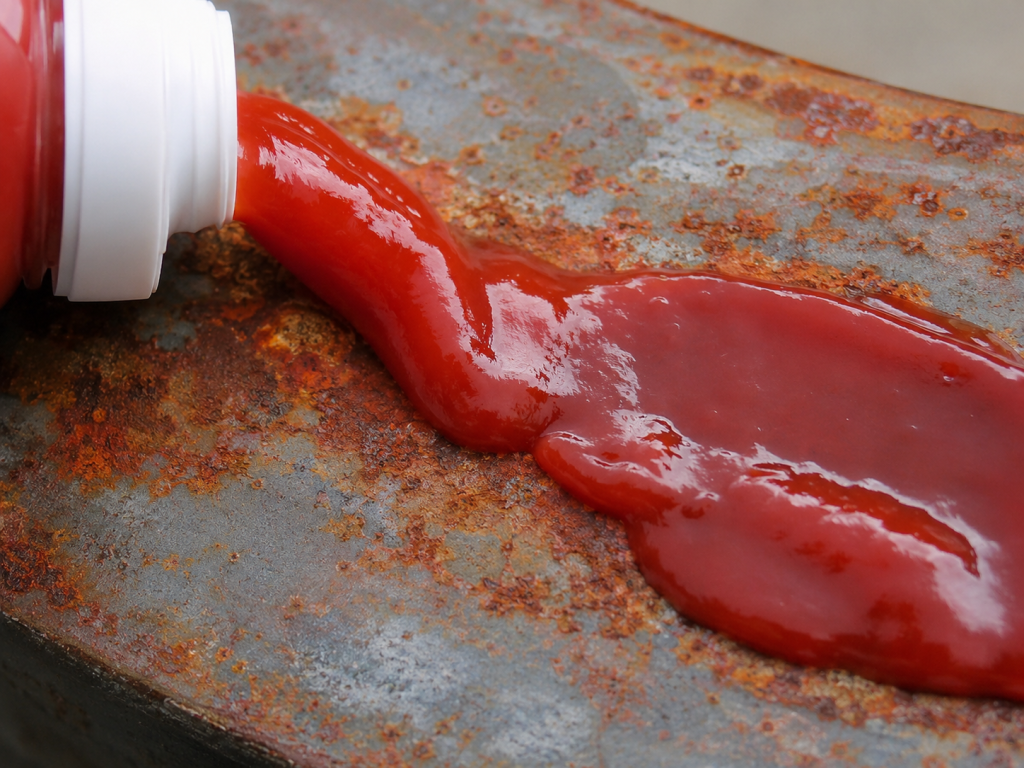 ketchup em metais enferrujados