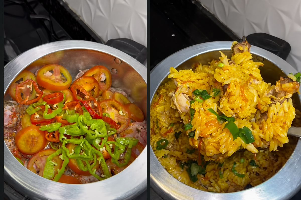 arroz com frango na panela de pressão