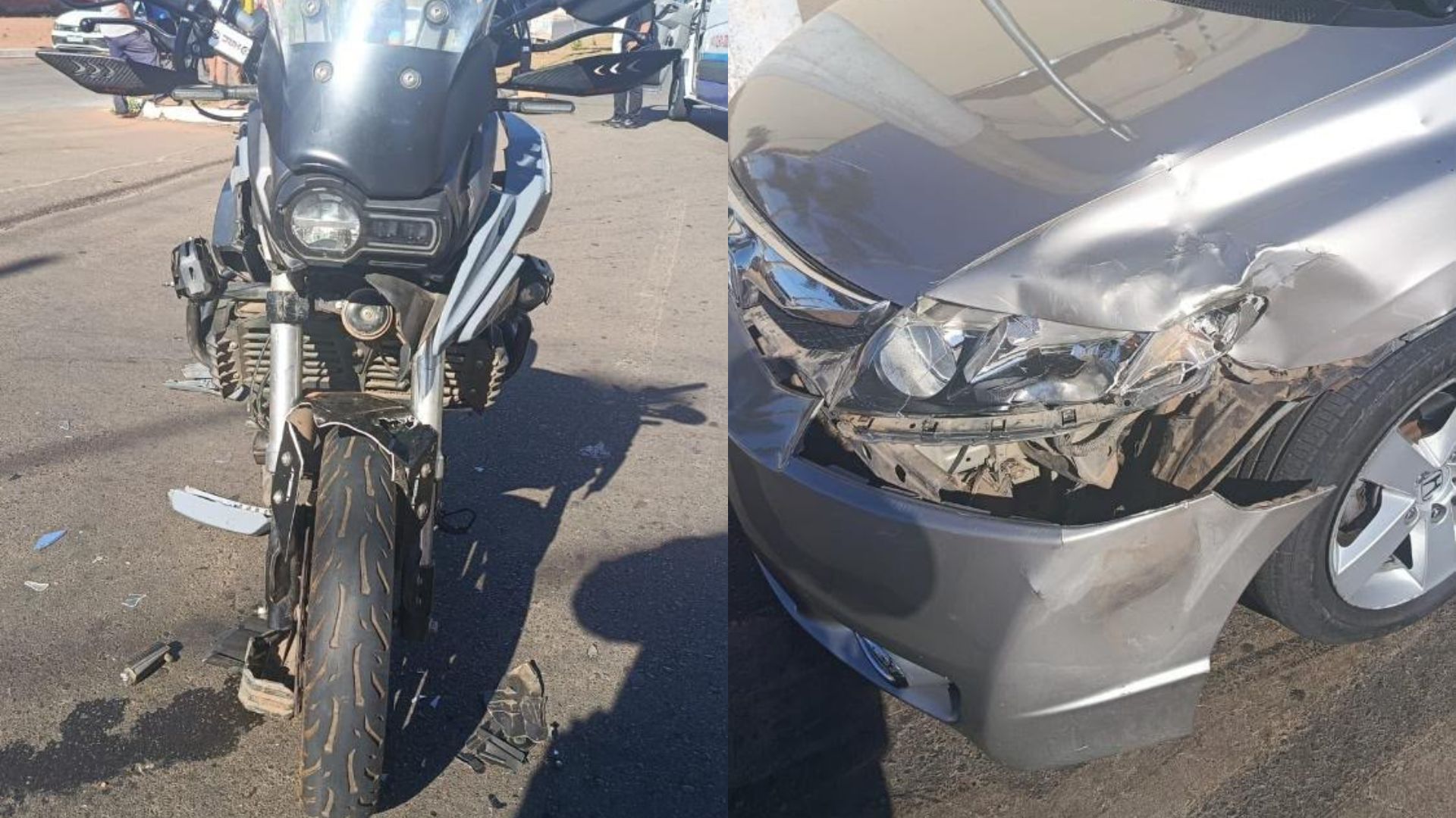 Motociclista precisou ser entubado e levado ao Heana após colidir contra carro em cruzamento.