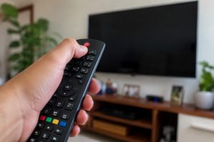 apertar botão liga/desliga da televisão por 3 segundos