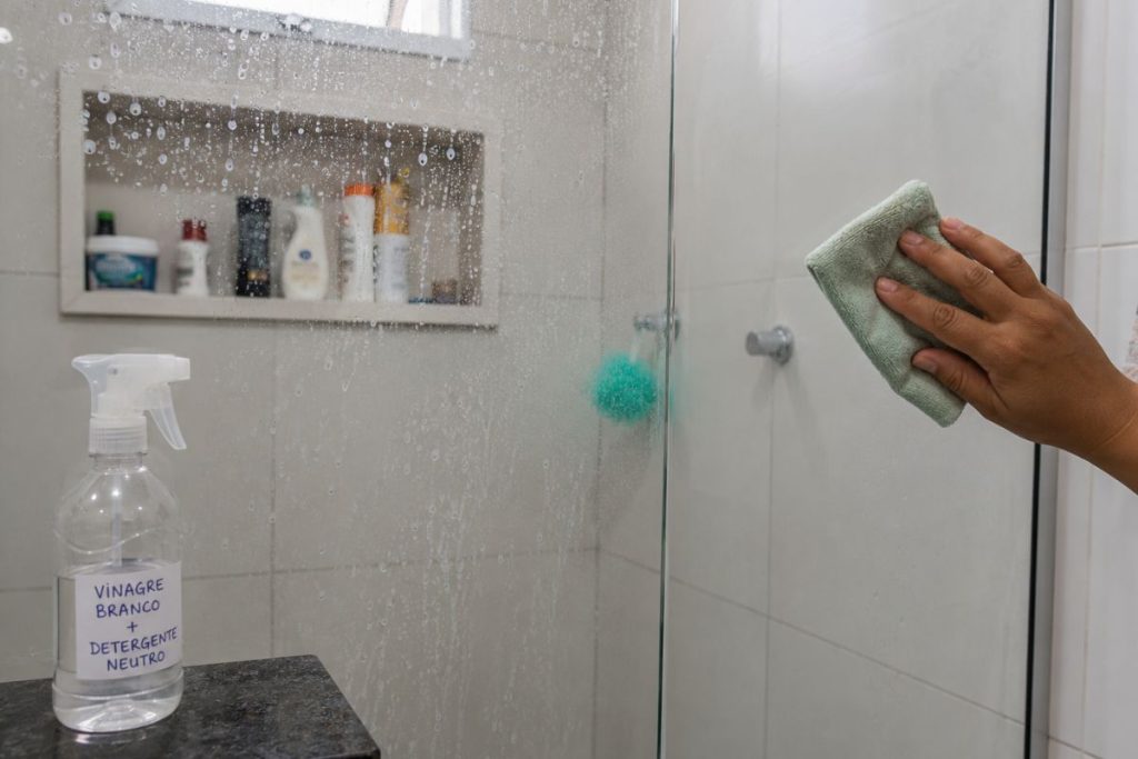 detergente e vinagre no box do banheiro