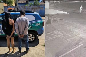 Casal teria participado das agressões após vítima ser acusada de furto. Imagem das câmeras de segurança mostram outras pessoas correndo até a vítima. (Foto: Divulgação/Polícia Militar/)