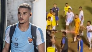 Ramon Souza era goleiro do Grêmio Anápolis quando foi atingido na perna com uma bala de borracha, ainda em campo.