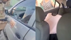 Policiais quebraram o vidro do carro para resgatar bebê que tinha ficado fechada.