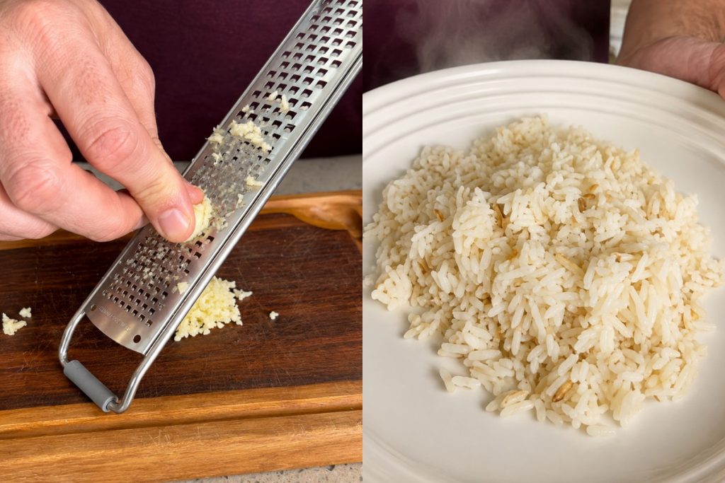 Preparação para deixar o arroz soltinho
