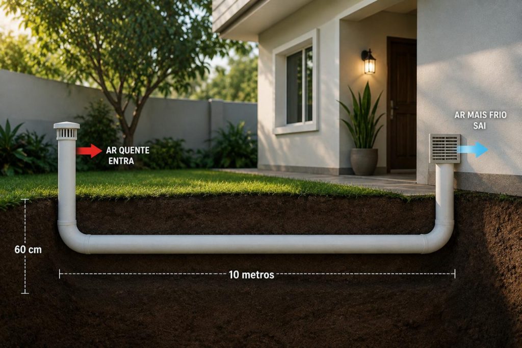 tubo de PVC enterrado para refrescar a casa