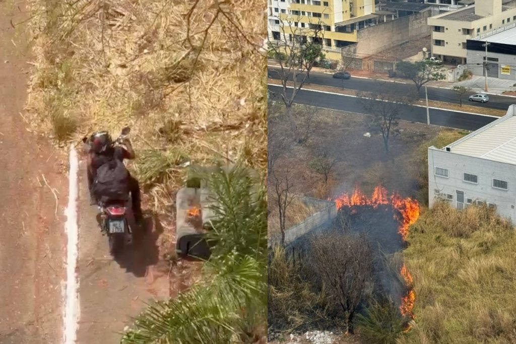 Motociclista foi preso após ser identificado como suspeito de provocar incêndios em diferentes pontos de Goiânia. (Foto: Reprodução/@parqueamazonianoticias)