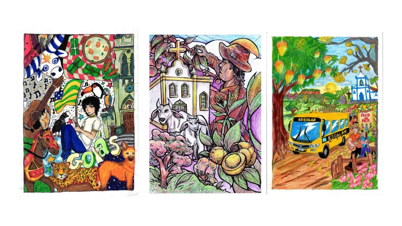 Alguns dos desenhos selecionados. (Foto: Seduc-GO)