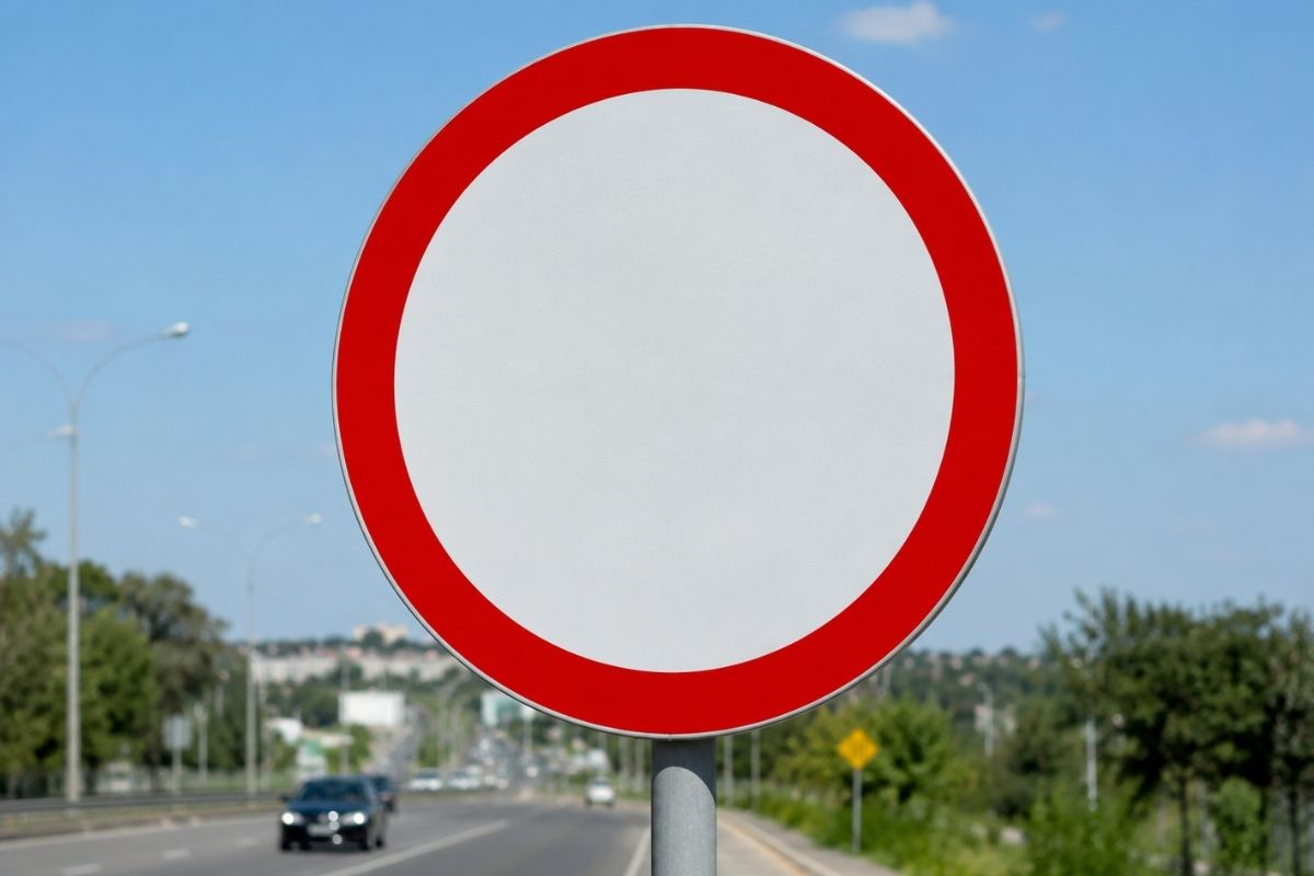 placa de trânsito redonda com círculo vermelho e fundo branco