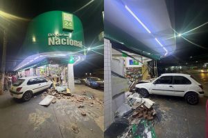 Vídeo mostra momento em que carro perde controle e atinge farmácia em Anápolis