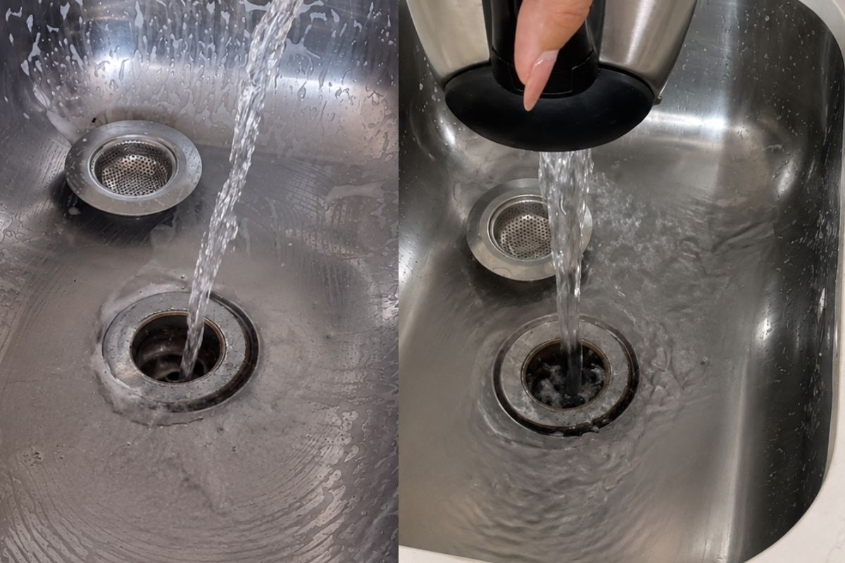 água quente na pia